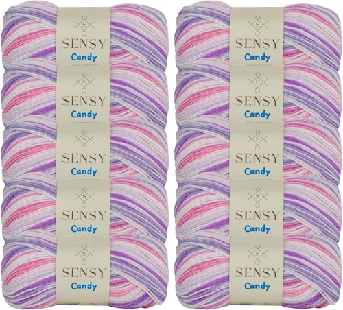 Miniatura 20 de Sensy Candy Yarn - Hilo de 5 madejas, 3.5 onzas, 251 yardas, multicolor para ganchillo y tejido, calibre ligero 3