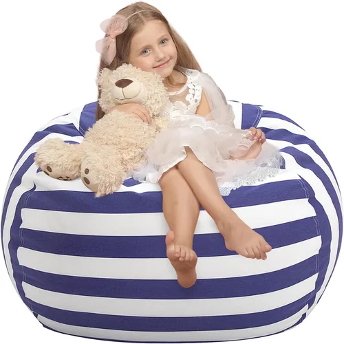 Miniatura 24 de WEKAPO Puf de almacenamiento de animales de peluche para niños, puf con cremallera rellenable para organizar juguetes de peluche, lona de algodón