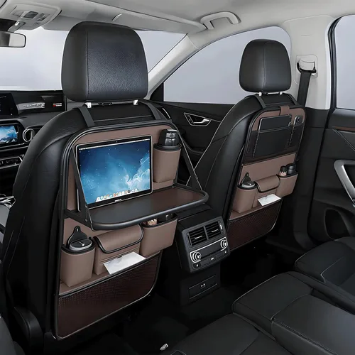 Miniatura 12 de Organizador universal plegable para asiento trasero de automóvil con bandeja de mesa, protector de respaldo de asiento de automóvil con soporte