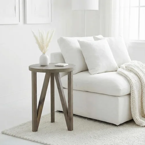 Miniatura 5 de Cortesi Home Tobin - Mesa decorativa en madera maciza con acabado cepillado de alambre gris de granja, pequeña redonda de 15 pulgadas
