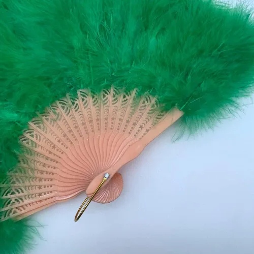 Miniatura 2 de Shekyeon Abanico de plumas de Marabou estilo años 20, estilo vintage, plegable, ventilador de mano para espectáculos de baile de disfraces, Verde