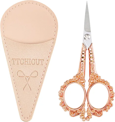 Tijeras multiusos de oro rosa con funda, tijeras de costura y bordado para el hogar, la oficina y la escuela