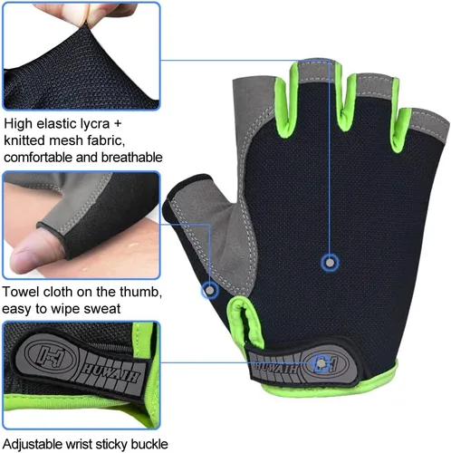 Miniatura 3 de HuwaiH Guantes de ciclismo para hombresmujeres, antideslizantes, amortiguadores, guantes de ciclismo con almohadilla de gel de medio dedo, guantes