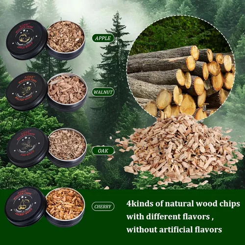 Miniatura 5 de AOKE - Kit de ahumador de whisky metálico dorado con chips de madera de 4 sabores para whisky y bourbon, kit de ahumador antiguo para mejorar