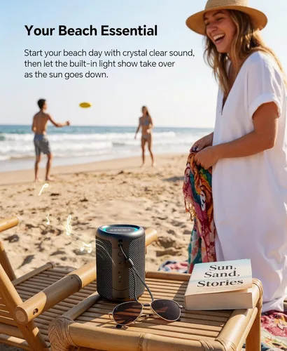 Miniatura 5 de Altavoz Bluetooth portátil Esenciales para la playa: potente sonido cristalino/luz dinámica/IPX5 impermeable/reproducción durante todo el día/BT