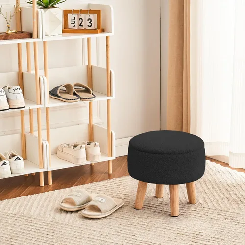 Miniatura 6 de Poofzy Otomana pequeña con almacenamiento, taburete pequeño otomano con patas de madera, reposapiés Sherpa para sofá, sala de estar y dormitorio