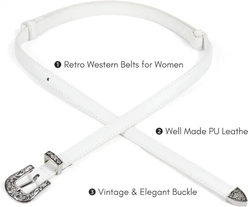 Miniatura 39 de SUOSDEY Cinturones ajustados occidentales de moda para mujer, cinturón de cuero ajustable para vestidos con hebilla vintage