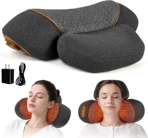 Miniatura 9 de Almohada eléctrica masajeadora de cuello para aliviar el dolor de tejido profundo, dispositivo de tracción cervical recargable 3 en 1 con calor