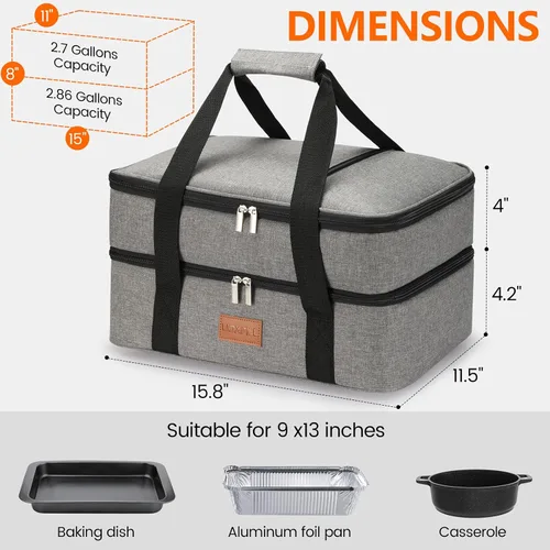 Miniatura 2 de Uoxfill Bolsa de almuerzo aislada térmica para alimentos aislados de dos pisos para alimentos calientes o fríos, bolsa de mano aislada para comidas