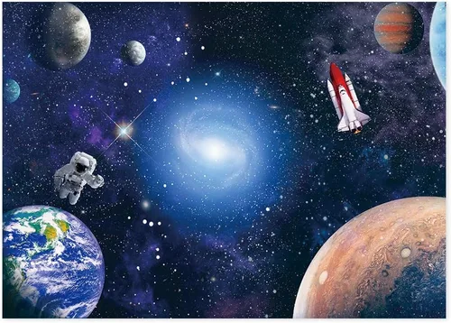 Miniatura 5 de CGXINS Fondo de fotografía del espacio exterior para bebés y niños, decoración de fiesta de cumpleaños temática de astronauta, universo, galaxia