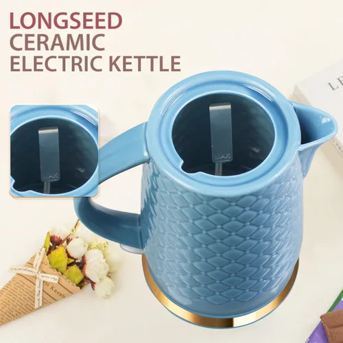 Miniatura 4 de Hervidor eléctrico de cerámica, 1.5L/1200W hierve agua rápida y fácilmente con protección contra hervido en seco y apagado automático, base Azul