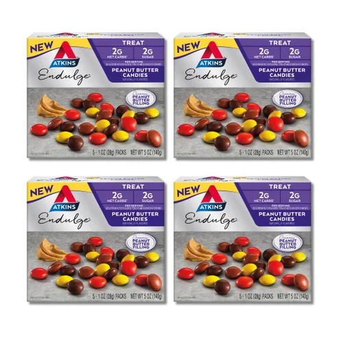 Atkins Endulge Treat, caramelos de mantequilla de maní, 2g de carbohidratos netos, 2g de azúcar, relleno cremoso de mantequilla de maní, bajo en