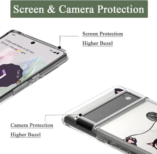 Miniatura 2 de Unov Funda para Pixel 6 Pro transparente con diseño de TPU suave, absorción de golpes, diseño delgado en relieve, cubierta trasera protectora