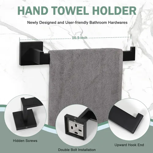 Miniatura 4 de VELIMAX Juego de 4 piezas de accesorios de baño de acero inoxidable de alta calidad, juego de toallero montado en la pared, negro mate, 24 pulgadas