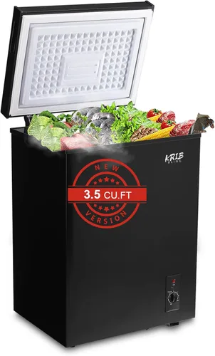 Chest Freezer 3.5 Cu.Ft Mini 7 Gears Temperature Control Compact Deep Freezer with Top Open Door and Removable Storage Basket Black