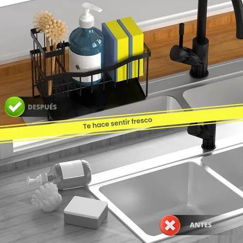 Miniatura 6 de Fssvcd Maifan Organizador de Fregadero para Cocina con Soporte para Cepillo y Bandeja Autodrenante de Acero Inoxidable, Organizador de Fregadero