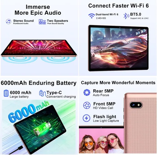 Miniatura 5 de DMOAO Tableta, tabletas de 10.1 pulgadas, tableta Android 14 con 18 GB de RAM+128 GB de ROM/1TB Expand, CPU Octa-Core 1.8GHz, batería de 6000 mAh