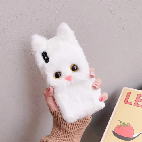 Miniatura 2 de UnnFiko Funda de felpa suave y cálida de invierno compatible con iPhone 6 y 6s, fundas de gato mullido, de piel esponjosa, hechas a mano para niñas