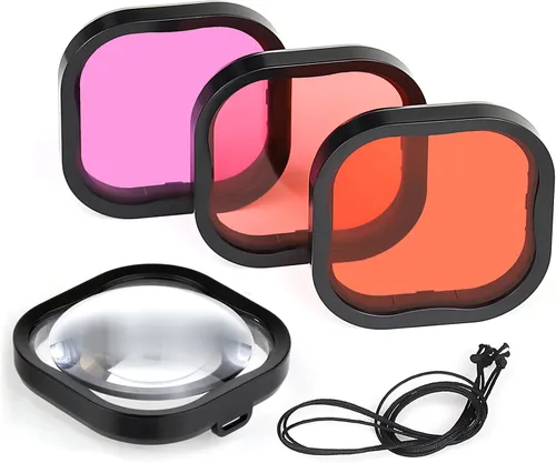 GEPULY Paquete de 4 filtros submarinos para buceo para GoPro Hero 8 9 10 11 12 13 Estuche oficial impermeable en negro, rojo claro, magenta y