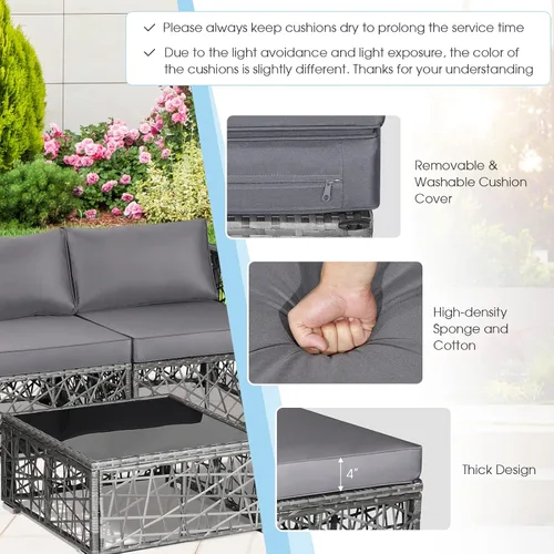 Miniatura 7 de Tangkula Patiojoy - Juego de muebles de patio de 5 piezas, para todo tipo de clima, resistente al aire libre, mimbre de ratán de polietileno, juego