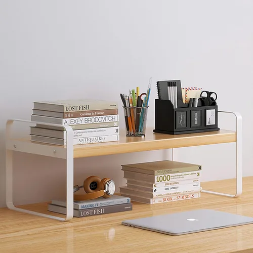 Miniatura 15 de YGYQZ - Organizador de escritorio de madera para oficina - Suministros de escritorio, lindo tocador, estante de almacenamiento y organización