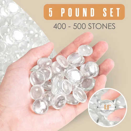 Miniatura 2 de Artículos para el hogar. Canicas claras, guijarros para jarrones, 5 lb, 500-600 piedras, de fondo plano, parte superior redonda, rocas de vidrio