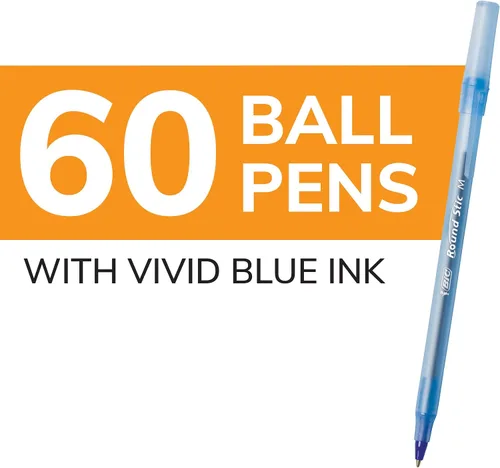 Miniatura 2 de BIC Round Stic Xtra Life - Bolígrafo con punta media de 0.039 pulgadas y flujo de tinta consistente en tinta azul, 60 unidades (paquete de 2)