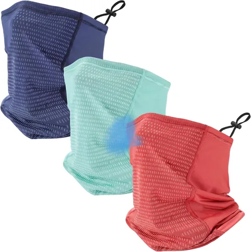 Miniatura 8 de 3 piezas de polaina de cuello de enfriamiento ajustable transpirable pasamontañas máscara facial con agujeros de malla correa protección UV cubierta