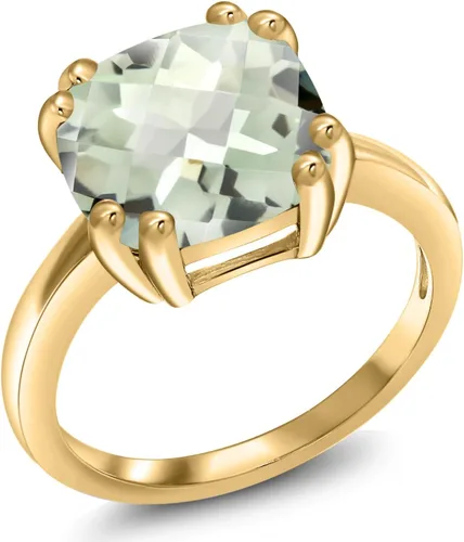 Miniatura 10 de Gem Stone King 3-5 Cttw Gemstone Birthstone Double Prong Solitaire Ring for Women 18K Yellow Gold Plated Silver Cushion 10MM Anniversary