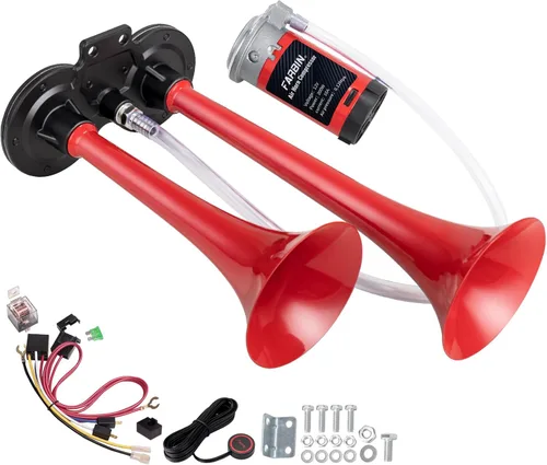 Miniatura 10 de FARBIN - Bocina de coche de 12 V, 150 dB, bocina de aire súper fuerte, bocinas de aire de doble trompeta de zinc cromado, bocina de camión con arnés
