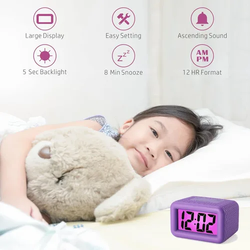 Miniatura 2 de Plumeet Reloj despertador digital para niños con repetición y retroiluminación - Reloj de viaje simple pantalla LCD grande - Reloj despertador