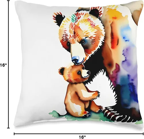 Miniatura 4 de Mama Bear Baby Bear Looks Like Watercolor Art Almohada de tiro 16x16, multicolor