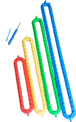 Miniatura 3 de Wayion Juego de telar de tejer con gancho Kit de aguja de hilo de hilo tejedor 4 telares de sombrero, telar largo para tejer DIYfor bufanda, suéter