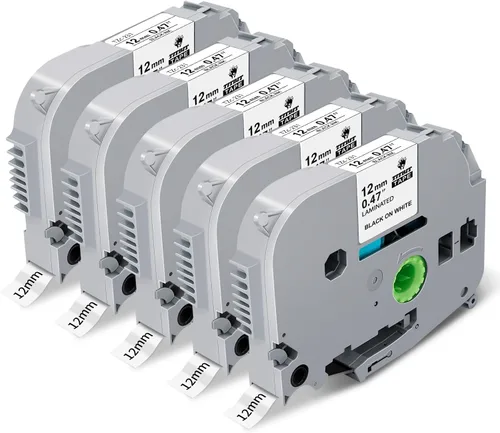 TITBIT Paquete de 5 cintas táctiles PTP300BT P de repuesto para rotulador Brother Cube TZe-231 de 0.472 in 0.47 laminado Tze231 TZ-231 negro sobre