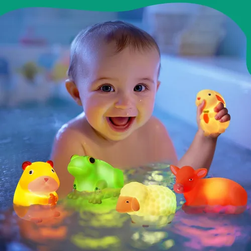 Miniatura 3 de Juguetes de baño para niños pequeños de 1 a 3: 6 piezas de juguetes de baño de animales de granja iluminados, juguetes de baño para bebés, juguete