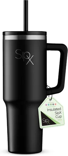 Miniatura 22 de SipX™ Vaso aislado de 30 onzas con asa y pajita, acero inoxidable aislado al vacío, a prueba de fugas, apto para portavasos - Perfecto para café