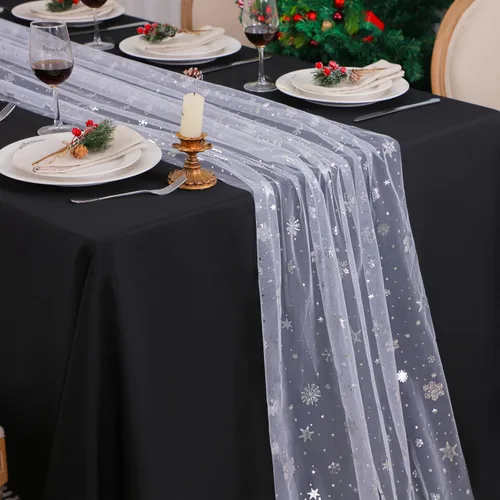 Miniatura 13 de Snowkingdom - Camino de mesa dorado de 10 pies, gasa transparente, chifón, tul, tela de queso, lentejuelas, purpurina, lámina metálica, decoraciones