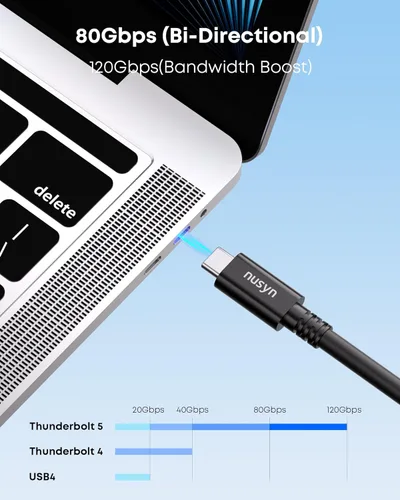 Miniatura 3 de Cable Thunderbolt 5, cable USB C de 3.3 pies con certificación Intel, carga rápida de 240 W, ancho de banda de hasta 120 Gbps, pantallas de 16K/8K