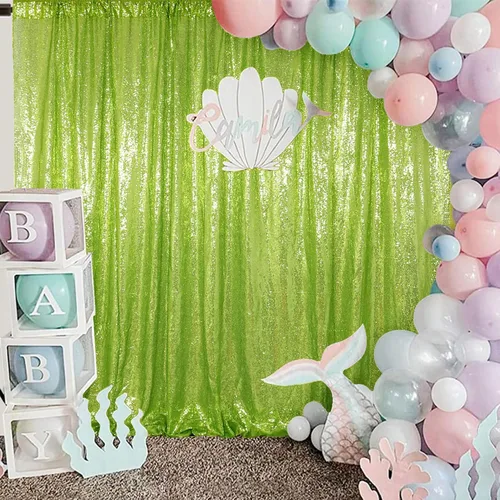 Miniatura 3 de DUOBAO Telón de fondo de lentejuelas de 8 x 8 pies, color verde lima claro con purpurina, fondo de fotos brillante de 8 pies, telón de fondo de boda