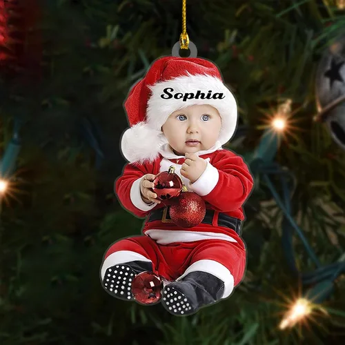 Miniatura 8 de GODLOVER Foto personalizada de bebé con adorno de Navidad de dinosaurio, plano impreso en 2D, adornos de Navidad, regalos de familia, regalo Estilo 1