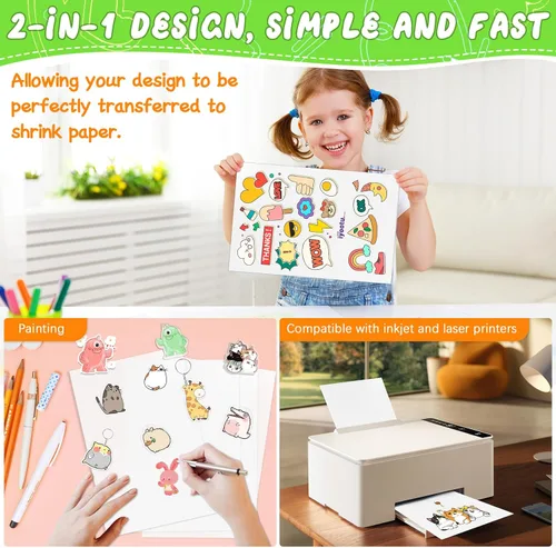 Miniatura 3 de Juego de 225 llaveros de hojas retráctiles imprimibles con 25 hojas de plástico retráctil imprimibles y 200 accesorios para impresora de inyección