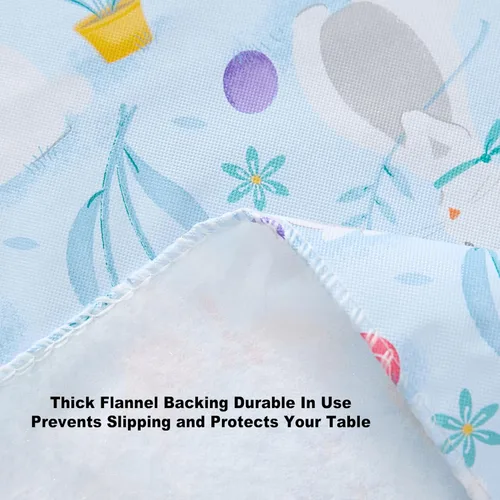 Miniatura 5 de Newbridge Blue Easter Cotton Tail Bunny Party 52 x 52 inch Square Vinyl Tablecloth with Flannel Backing, Bunny Rabbit, Easter Eggs and Floral Design