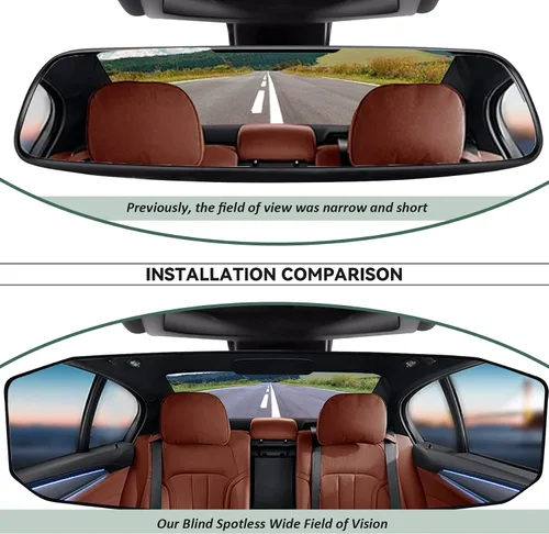 Miniatura 6 de NTNEV Espejo retrovisor grande de 12 pulgadas x 3.5 pulgadas, espejo retrovisor panorámico antirreflejos de gran angular, espejo retrovisor