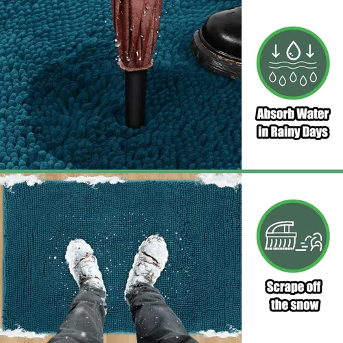 Miniatura 3 de IM HOME Alfombra absorbente de chenilla para puerta exterior de 48" x 30", tapetes para puertas fangosas lavables para perros, alfombra Azul Teal