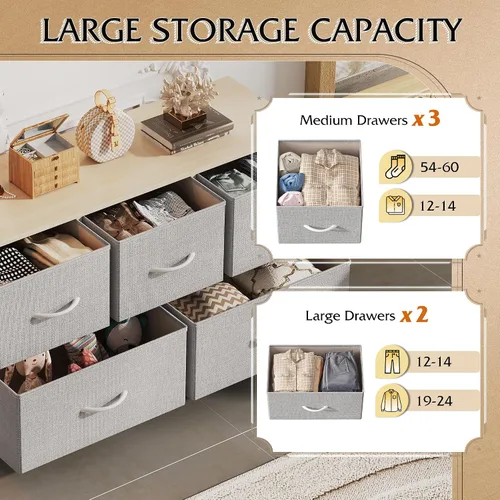 Miniatura 5 de WLIVE Cómoda para dormitorio con 5 cajones, cómoda ancha de cajones, cómoda de tela, unidad de organización de almacenamiento con contenedores