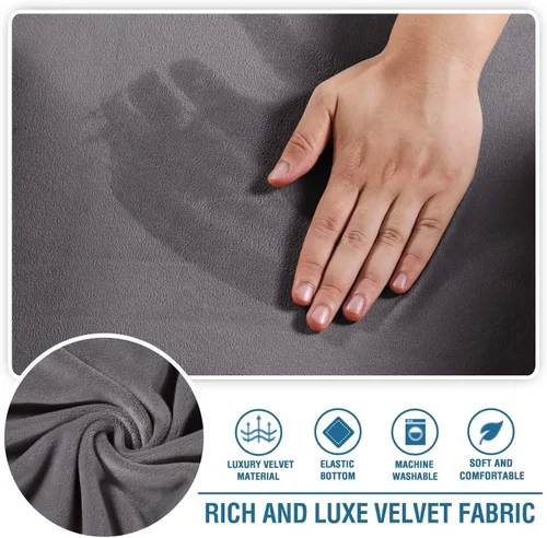 Miniatura 3 de H.VERSAILTEX Funda de Terciopelo para Chaise Lounge, Funda de Chaise sin Brazos de Lujo para Sala de Estar, Lavable a Máquina, Gris