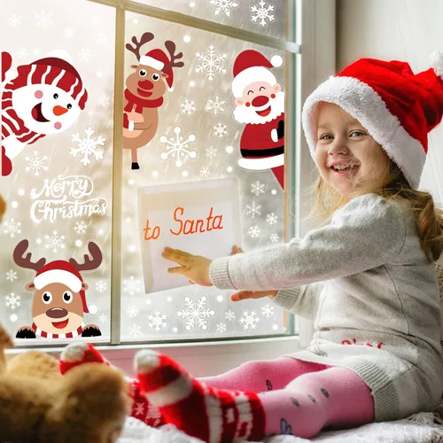 Miniatura 5 de LOMIMOS 107 calcomanías de Navidad para ventana, copos de nieve, reno, Papá Noel, para suministros de decoración de fiestas