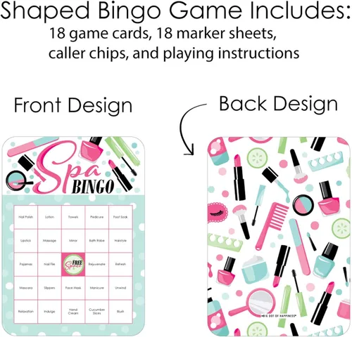 Miniatura 3 de Big Dot of Happiness Spa Day - Tarjetas de bingo y marcadores - Juego de bingo de fiesta de maquillaje - Juego de 18