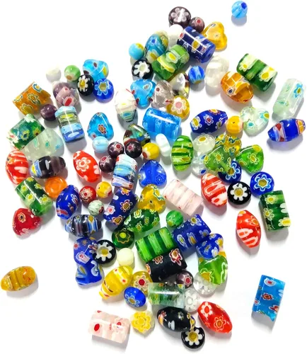 Miniatura 7 de Hicarer 100 cuentas de vidrio surtidas para la fabricación de joyas, colores de lámpara, hongo, pájaro, flor, cuentas sueltas para manualidades