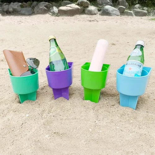 Miniatura 10 de Home Queen Portavasos de playa con bolsillo, portavasos de arena multifuncional para teléfono de bebidas, accesorio de playa, posavasos de arena